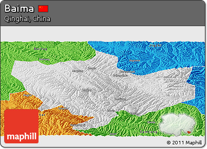 Physical Panoramic Map of Baima, political outside