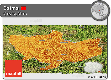 Political Panoramic Map of Baima, satellite outside