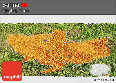 Political Panoramic Map of Baima, satellite outside