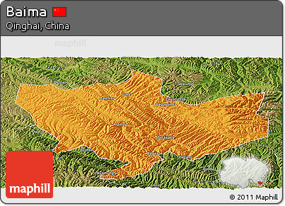Political Panoramic Map of Baima, satellite outside