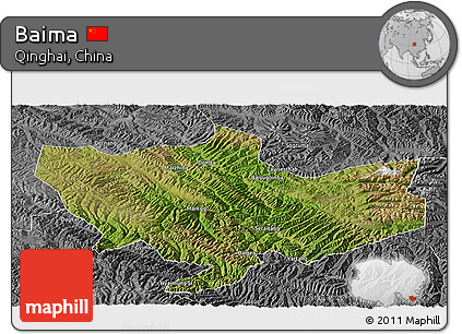 Satellite Panoramic Map of Baima, desaturated