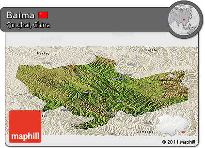 Satellite Panoramic Map of Baima, shaded relief outside