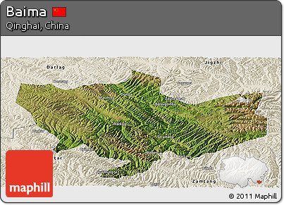 Satellite Panoramic Map of Baima, shaded relief outside