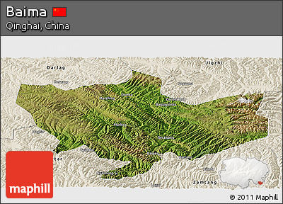 Satellite Panoramic Map of Baima, shaded relief outside