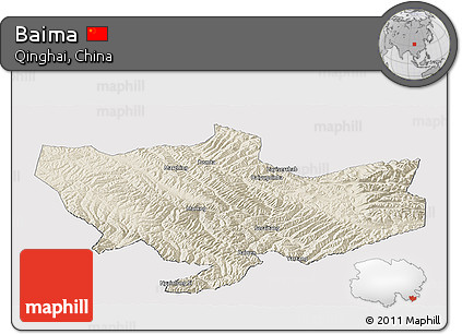 Shaded Relief Panoramic Map of Baima, cropped outside