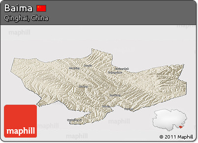 Shaded Relief Panoramic Map of Baima, cropped outside