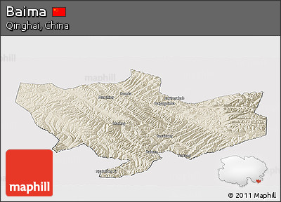 Shaded Relief Panoramic Map of Baima, cropped outside