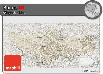 Shaded Relief Panoramic Map of Baima, lighten