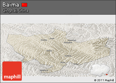 Shaded Relief Panoramic Map of Baima, lighten