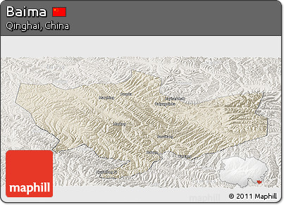 Shaded Relief Panoramic Map of Baima, lighten