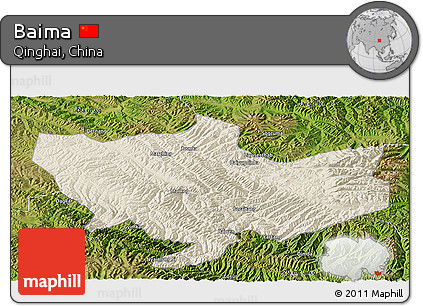Shaded Relief Panoramic Map of Baima, satellite outside