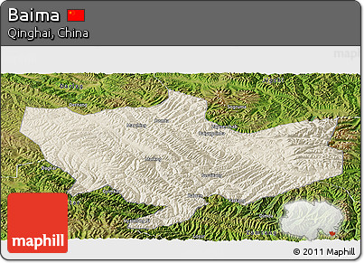 Shaded Relief Panoramic Map of Baima, satellite outside