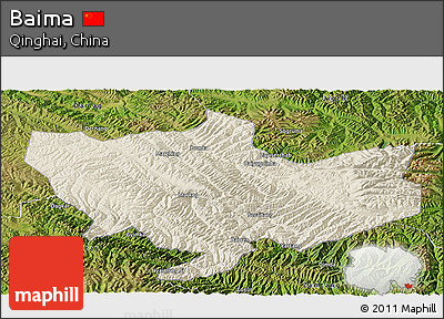 Shaded Relief Panoramic Map of Baima, satellite outside
