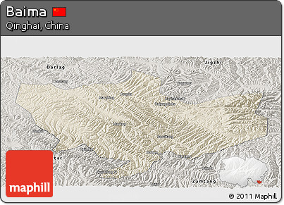 Shaded Relief Panoramic Map of Baima, semi-desaturated
