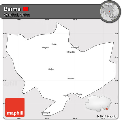 Silver Style Simple Map of Baima, cropped outside
