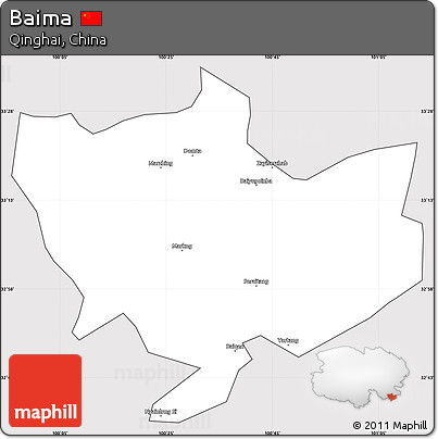 Silver Style Simple Map of Baima, cropped outside