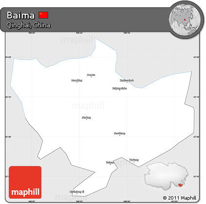 Silver Style Simple Map of Baima, single color outside