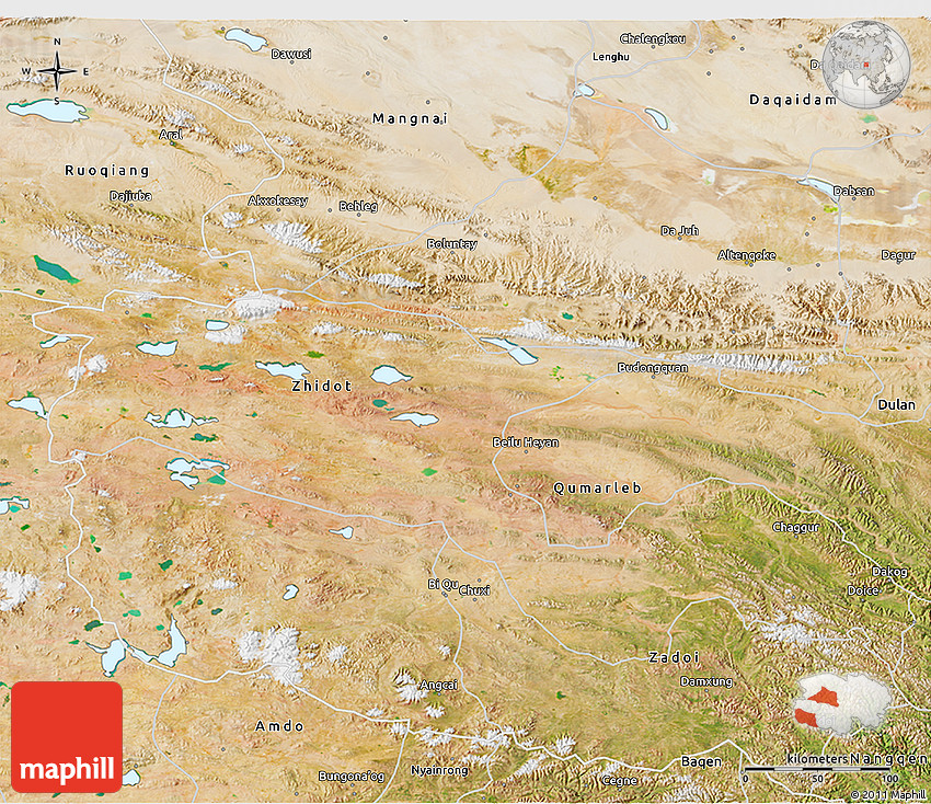Satellite 3D Map of Golmud Shi
