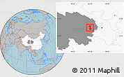 Gray Location Map of Guide, highlighted country, highlighted parent region, hill shading
