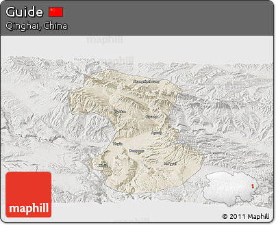 Shaded Relief Panoramic Map of Guide, lighten, semi-desaturated
