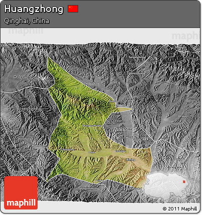 Satellite 3D Map of Huangzhong, desaturated
