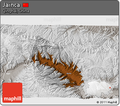 Physical 3D Map of Jainca, lighten, semi-desaturated