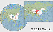 Savanna Style Location Map of Jigzhi, highlighted country, highlighted parent region, within the entire country, hill shading