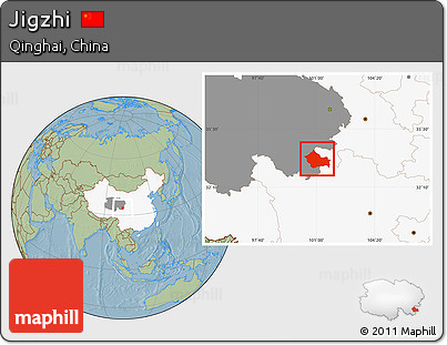 Savanna Style Location Map of Jigzhi, highlighted country, highlighted parent region, hill shading