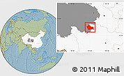 Savanna Style Location Map of Jigzhi, highlighted country, highlighted parent region, hill shading