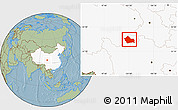 Savanna Style Location Map of Jigzhi, highlighted country, hill shading