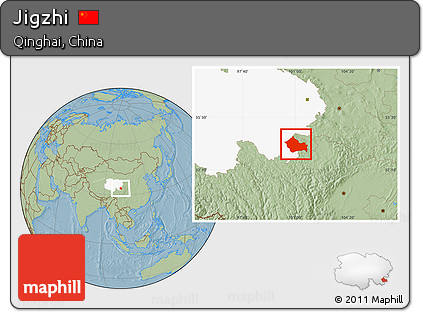 Savanna Style Location Map of Jigzhi, highlighted parent region, hill shading
