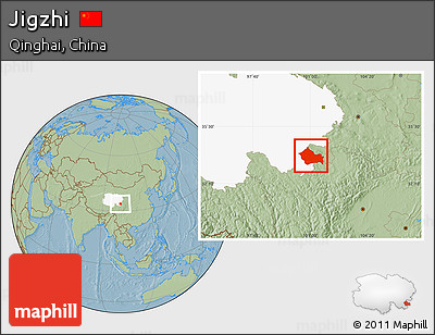 Savanna Style Location Map of Jigzhi, highlighted parent region, hill shading