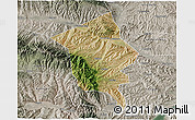 Satellite 3D Map of Minhe, semi-desaturated
