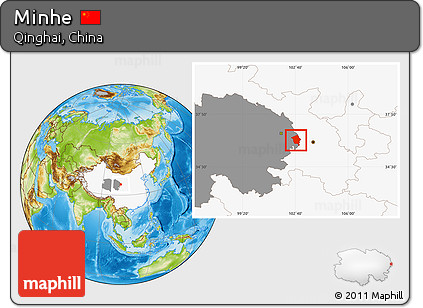 Physical Location Map of Minhe, highlighted country, highlighted parent region