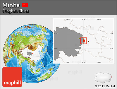 Physical Location Map of Minhe, highlighted country, highlighted parent region