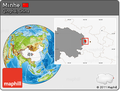 Physical Location Map of Minhe, highlighted country, highlighted parent region
