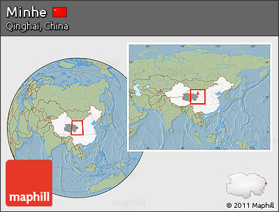 Savanna Style Location Map of Minhe, highlighted country, highlighted parent region, within the entire country, hill shading