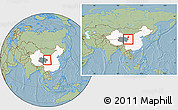 Savanna Style Location Map of Minhe, highlighted country, highlighted parent region, within the entire country, hill shading