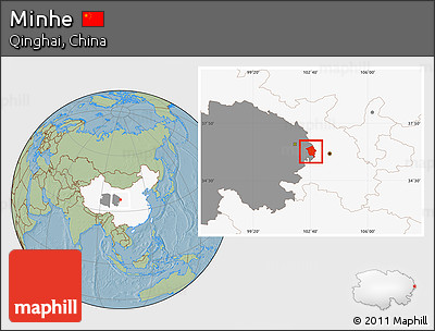Savanna Style Location Map of Minhe, highlighted country, highlighted parent region, hill shading