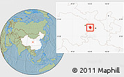 Savanna Style Location Map of Minhe, highlighted country, hill shading