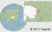 Savanna Style Location Map of Minhe, highlighted parent region, hill shading