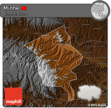 Physical Map of Minhe, darken