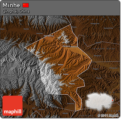 Physical Map of Minhe, darken