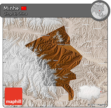 Physical Map of Minhe, lighten