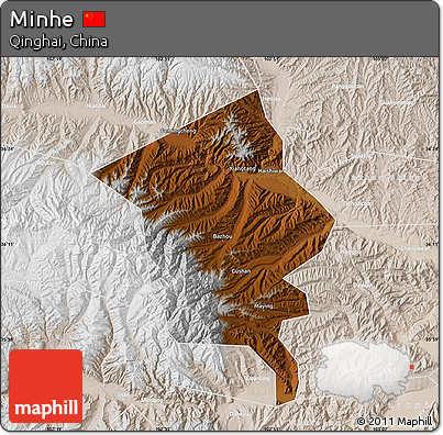 Physical Map of Minhe, lighten