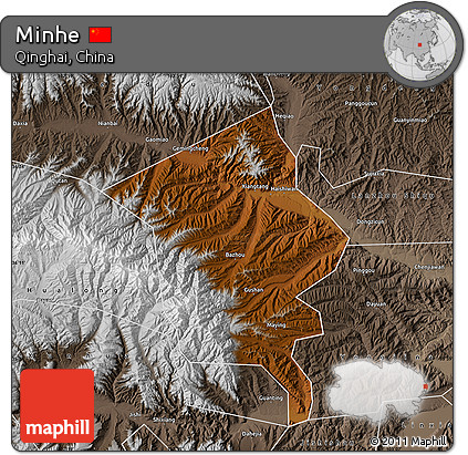 Physical Map of Minhe, semi-desaturated