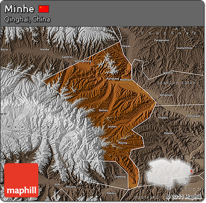 Physical Map of Minhe, semi-desaturated