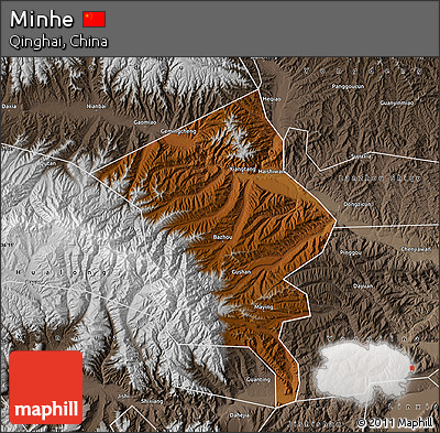 Physical Map of Minhe, semi-desaturated