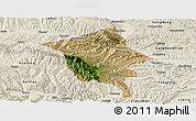 Satellite Panoramic Map of Minhe, shaded relief outside