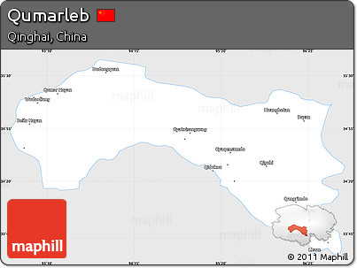 Silver Style Simple Map of Qumarleb, single color outside